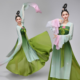 古典水袖舞蹈服女成人飘逸大摆裙演出服采薇舞踏春行舞台装中国风