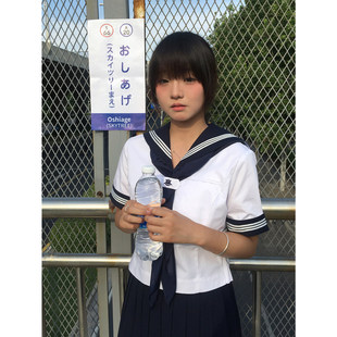 原茵夏季窄领三本公主线夏服水手服上衣短袖基础款TC面料校供感