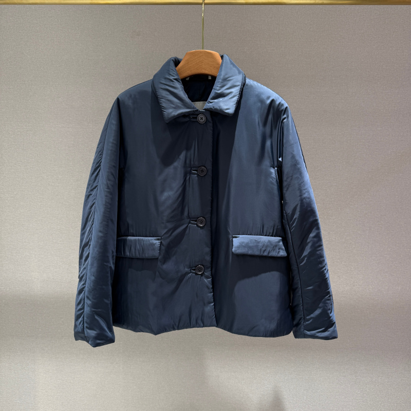 深蓝色翻领微喇骆驼绒夹克棉服外套