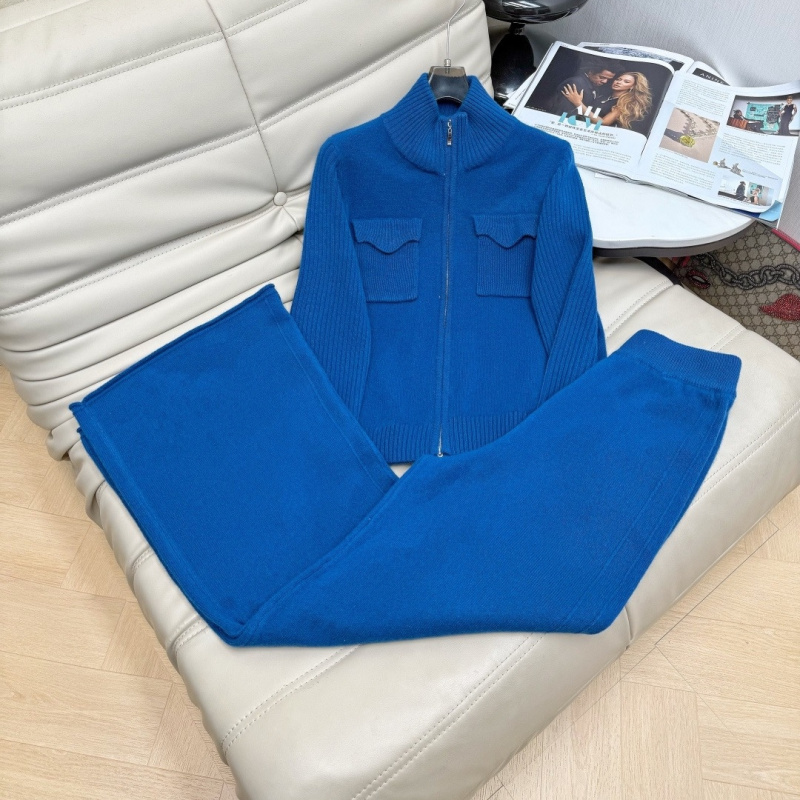 双头拉链设计复古时髦绵羊毛开衫+长裤