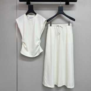 松紧腰百搭半裙套装 气质休闲飞袖 收腰显瘦T恤