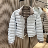 2025冬季 立领撞色排骨双面拼色外套 90白鸭绒羽绒服女短款 韩版 新款