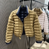 90白鸭绒排骨款 外套 立领撞色时尚 双面拼色羽绒服女短款 2025冬韩版