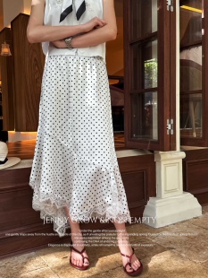 被这条醋酸缎波点鱼尾半裙洋气到 夏日zui爱法式浪漫纱裙半身长裙