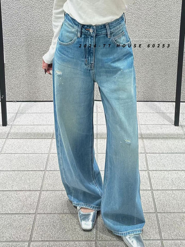 呼吸牛仔 | 镂想挑洞设计感直筒牛仔裤/笑脸阔腿裤女2026春夏新款