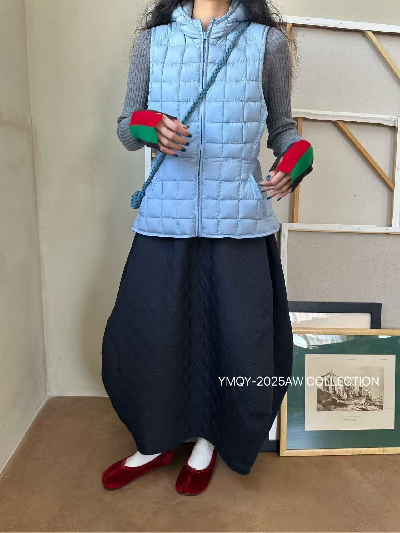 轻盈无拘 方格绗线法式复古90白鹅绒/设计师款显瘦收腰羽绒服马甲