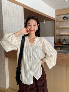 宽松防晒衬衫 拿捏Lema 高密微微皱细纹理系带法式 re高智松 女 弛