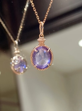 日系agete同款 爱丽丝宝匣925银镀金紫水晶拉长石香水瓶吊坠项链