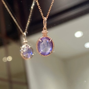 日系agete同款 爱丽丝宝匣925银镀金紫水晶拉长石香水瓶吊坠项链