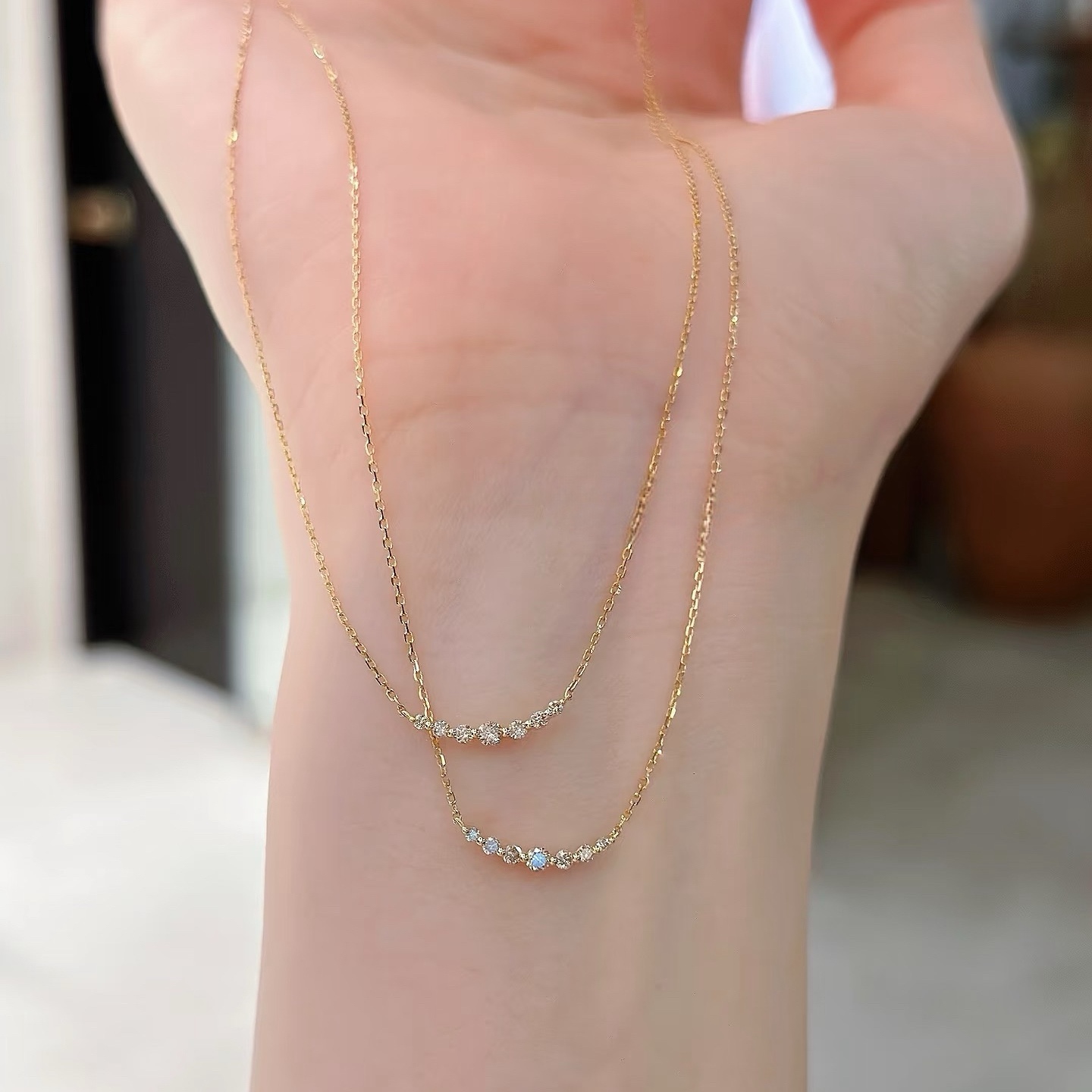 日系agete同款 微笑项链满钻925银镀14k金锁骨链笑脸女生日礼物