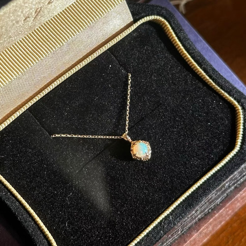 agete同款 25年圣诞新年限定天然欧泊双面项链925银镀14k金女礼物