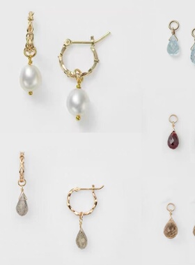 日系agete吊坠 天然托帕石石榴石拉长石米珍珠绿玉髓耳环用耳坠