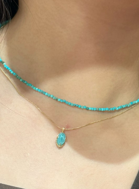 日系agete同款 天然白水晶绿松石马眼项链925纯银镀金锁骨链女