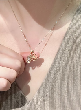 植物印象香雪球 日系agete龙心同款镂空雪花白水晶项链锁骨链戒指