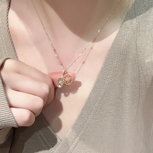 植物印象香雪球 日系agete龙心同款镂空雪花白水晶项链锁骨链戒指
