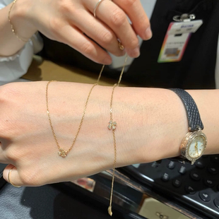 日系agete同款 新年幸运四叶草 925银镀14k金手链项链耳钉礼物女