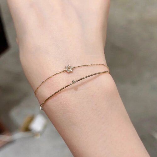 日系agete同款 极细小钻手镯925银镀金简约素圈手环可叠戴 女礼物