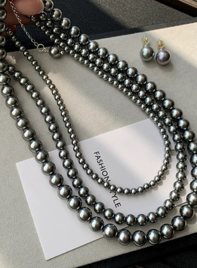 微风庄园 施家真多麻倪妮同款大溪地黑珍珠项链秋冬毛衣链女生