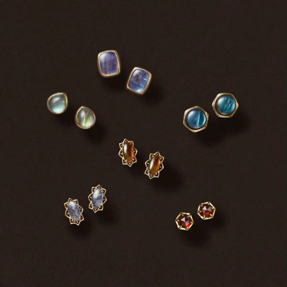 日系agete同款耳钉合集 紫水晶拉长石石榴石堇青石925纯银耳饰女