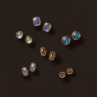 日系agete同款耳钉合集 紫水晶拉长石石榴石堇青石925纯银耳饰女