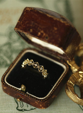 骑士的公主殿下 925银镀金镂空菱形复古小众戒指女日式轻奢