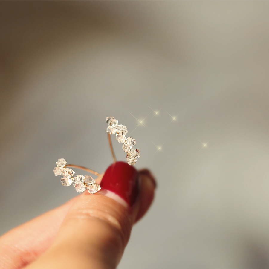 精灵仙子天然闪灵钻14k包金耳钩