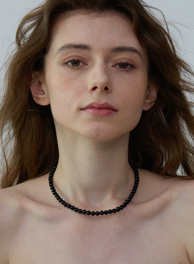 天然黑玛瑙珠项链韩国博主同款