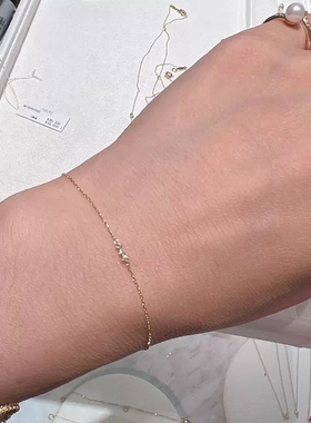 日系age 极细三颗钻手链 迷你闪耀纤细925银镀金排钻手链女礼物