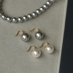 fever同款 珍珠925银耳钉女生耳钩耳环 真多麻银灰色正圆施家高跟鞋