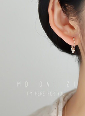 日系小清新 白流苏 迷你淡水珍珠 14k包金耳环 耳钉 耳圈耳夹