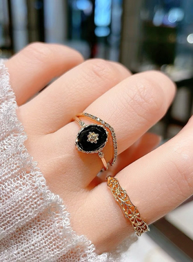 黑玛瑙切面戒指925纯银