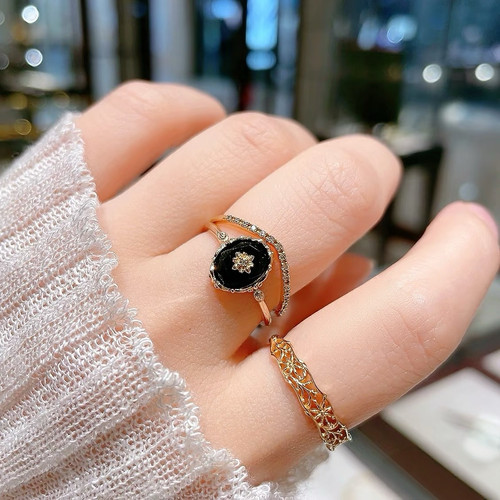 黑玛瑙切面戒指925纯银