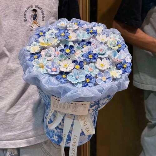 景德镇陶瓷青花瓷花束成品生日礼物花束永生花女生男生七夕情人节