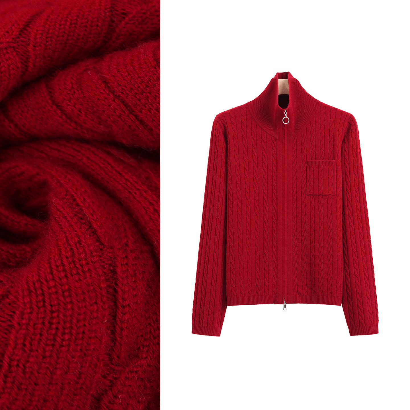 鄂尔多斯市精纺羊毛衫女100%纯羊毛高领双拉链针织开衫毛衣外套,女装/女士精品,毛针织衫,淘宝优惠券,粉丝福利购,淘宝优惠卷