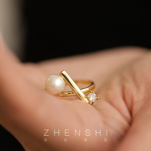天然淡水珍珠正圆高亮活口戒