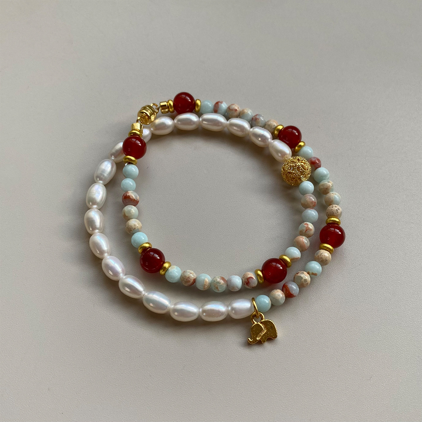 【惊鹊】天然淡水珍珠手链女款 多巴胺玛瑙寿山石磁吸扣双圈手饰,珠宝/钻石/翡翠,手饰,淘宝优惠券,粉丝福利购,淘宝优惠卷