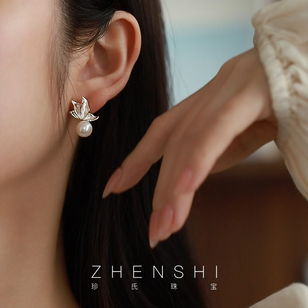 天然淡水珍珠耳钉女款
