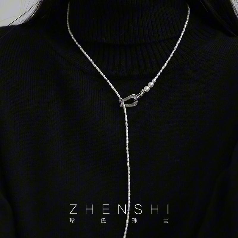 【阡叶】天然淡水keshi珍珠项链女款 法式气质轻奢高级感毛衣链