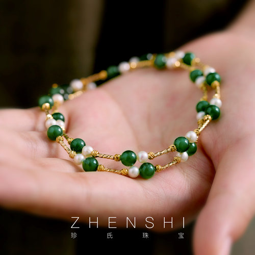 【草芽】天然淡水珍珠项链女 新中式碧玉复古精致满天星高级颈链