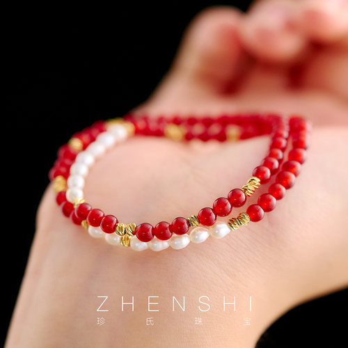 【赤璎珞】天然淡水珍珠手链女 新中式复古典雅玛瑙长款手串手饰