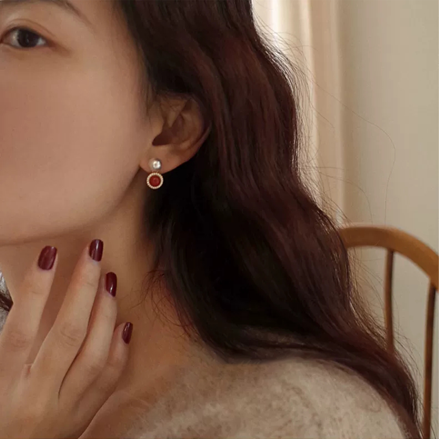 【福慧】天然淡水珍珠耳钉女款 新中式红色喜庆轻奢优雅耳环耳饰