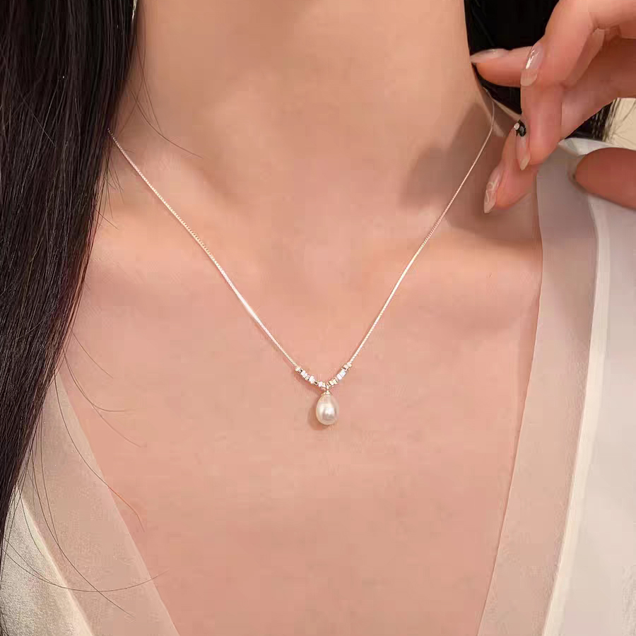 【纱淼】天然淡水珍珠吊坠女 925银温柔百搭时尚碎银精致项链颈链