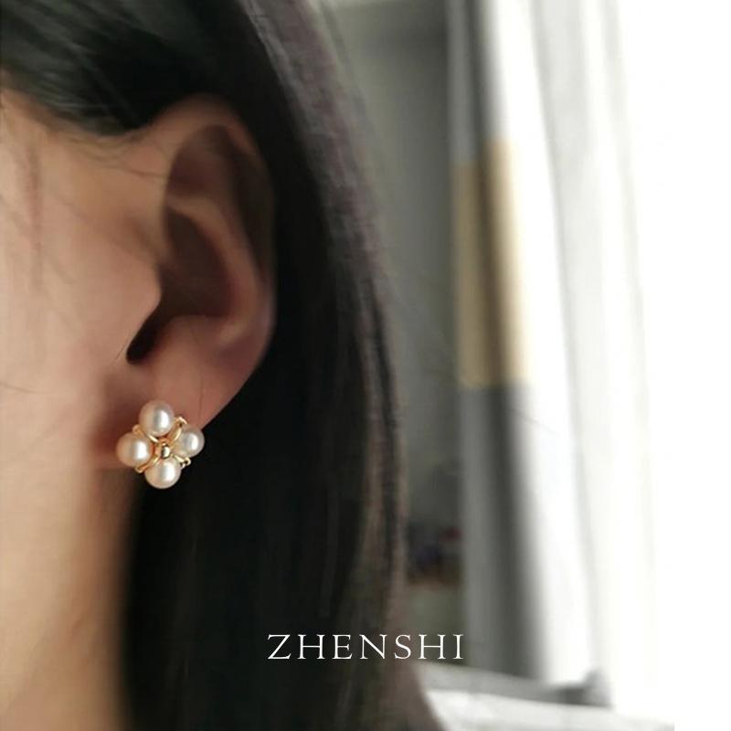 【方格】天然淡水珍珠耳钉女 精致四叶草轻奢气质高级感耳环耳饰