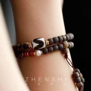 【四相归】天然淡水珍珠手链女款沉香双圈手串晴水南红高级感手饰