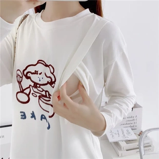 喂奶衣外出春秋款 孕妇装 T恤时尚 产后外穿长袖 上衣 哺乳衣服秋冬季