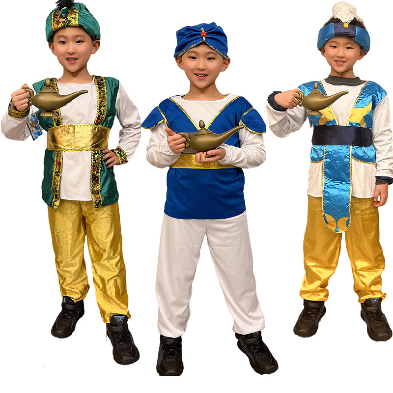 新款男童蓝色绿色阿拉伯王子服装儿童印度服饰阿拉丁神灯cosplay