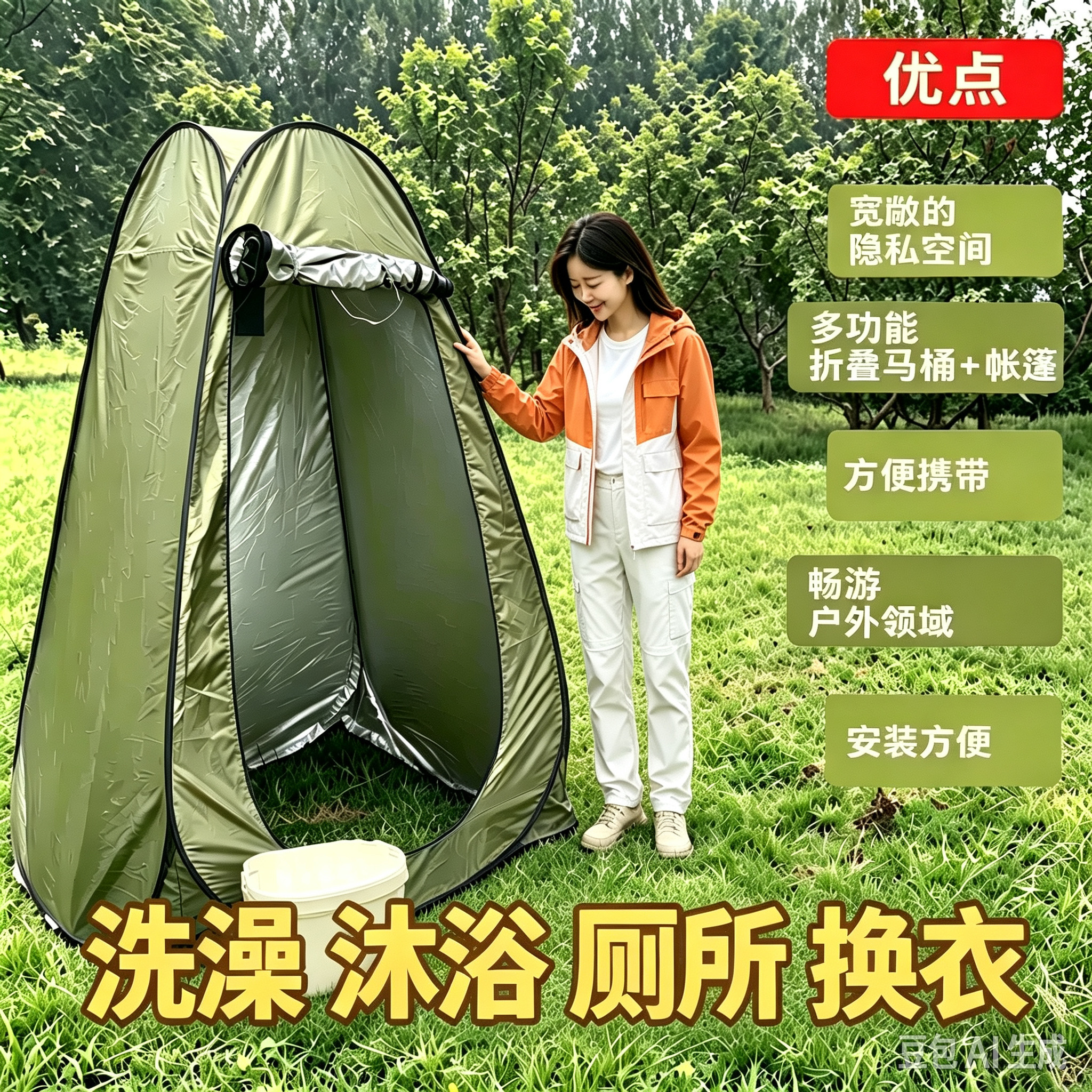 家用洗澡帐篷保暖加厚防寒冬天沐浴帐篷浴罩户外移动厕所折叠马桶