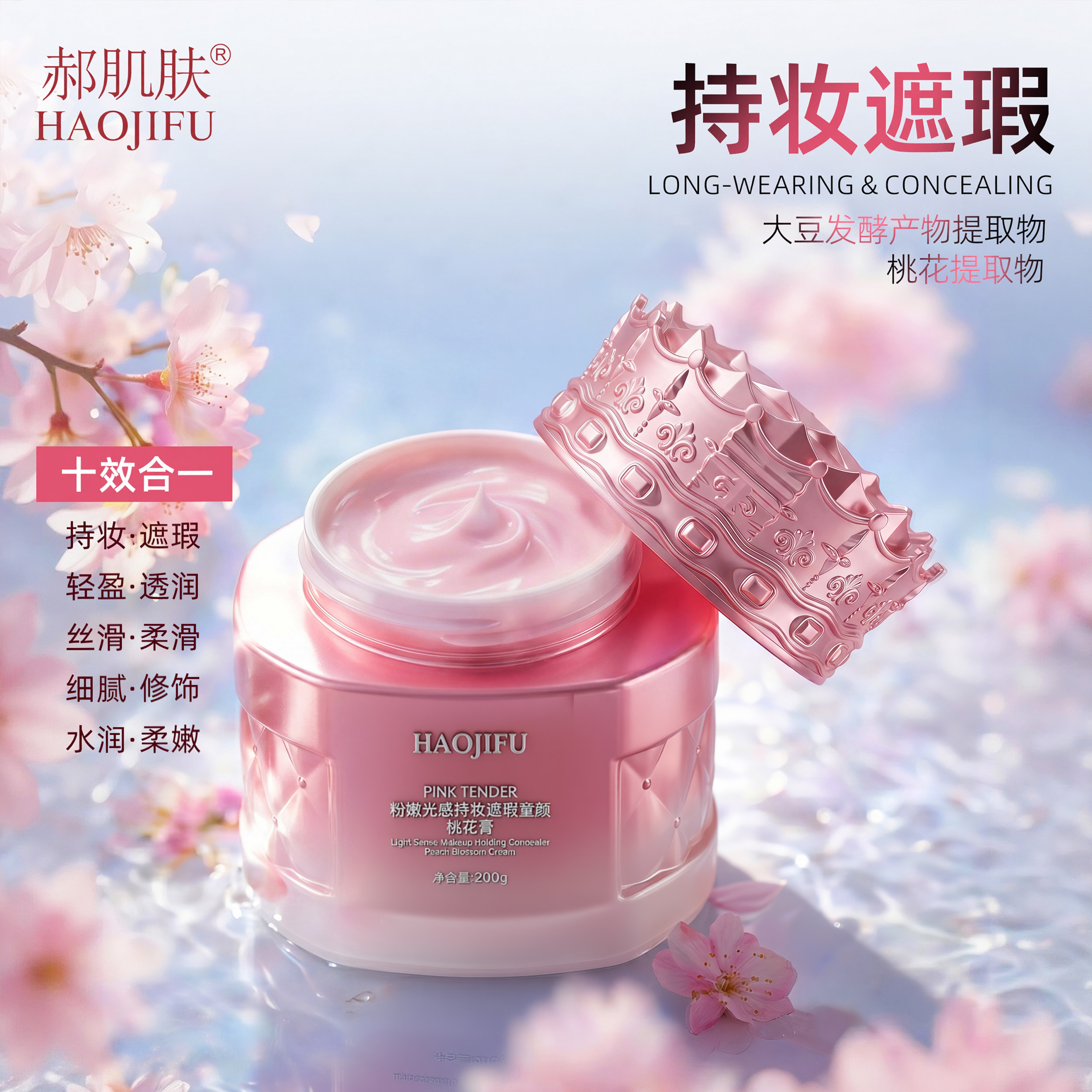 郝肌肤粉嫩光敢持妆童颜桃花霜面霜提亮肤色改善暗沉肤色美颜霜