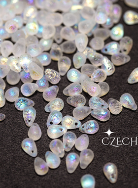 4x6mm小水滴蚀刻水晶白捷克进口琉璃珠人鱼泪发簪材料流苏不摇diy