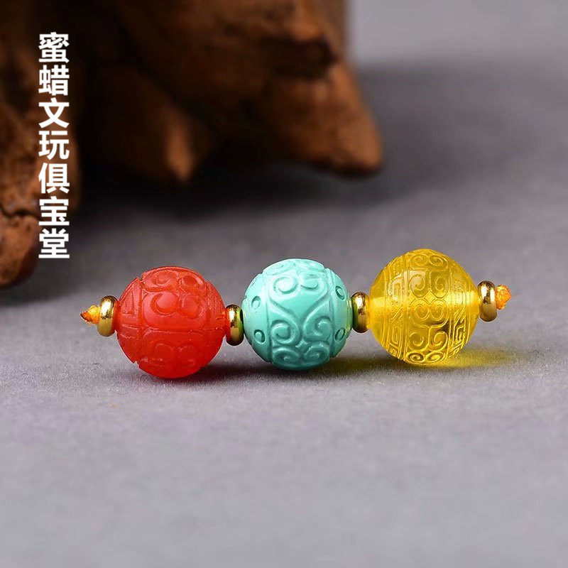 天然原矿南红回纹珠绿松石金珀蜜蜡红绿灯散珠佛星月金刚diy配饰